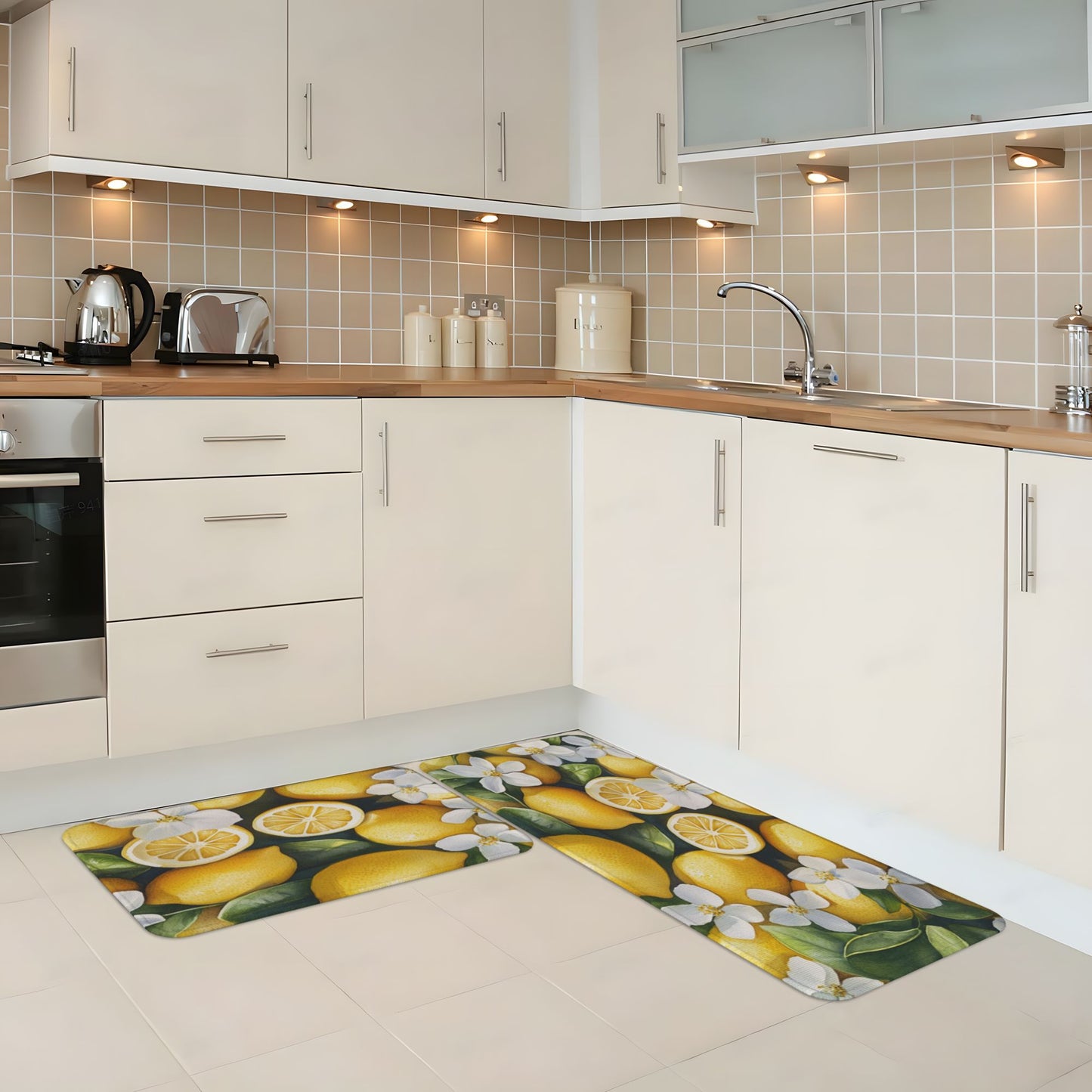 Fresh Lemon - Printed Kitchen Mat Set Multi - sized Non - slip & Absorbent Floor Mats