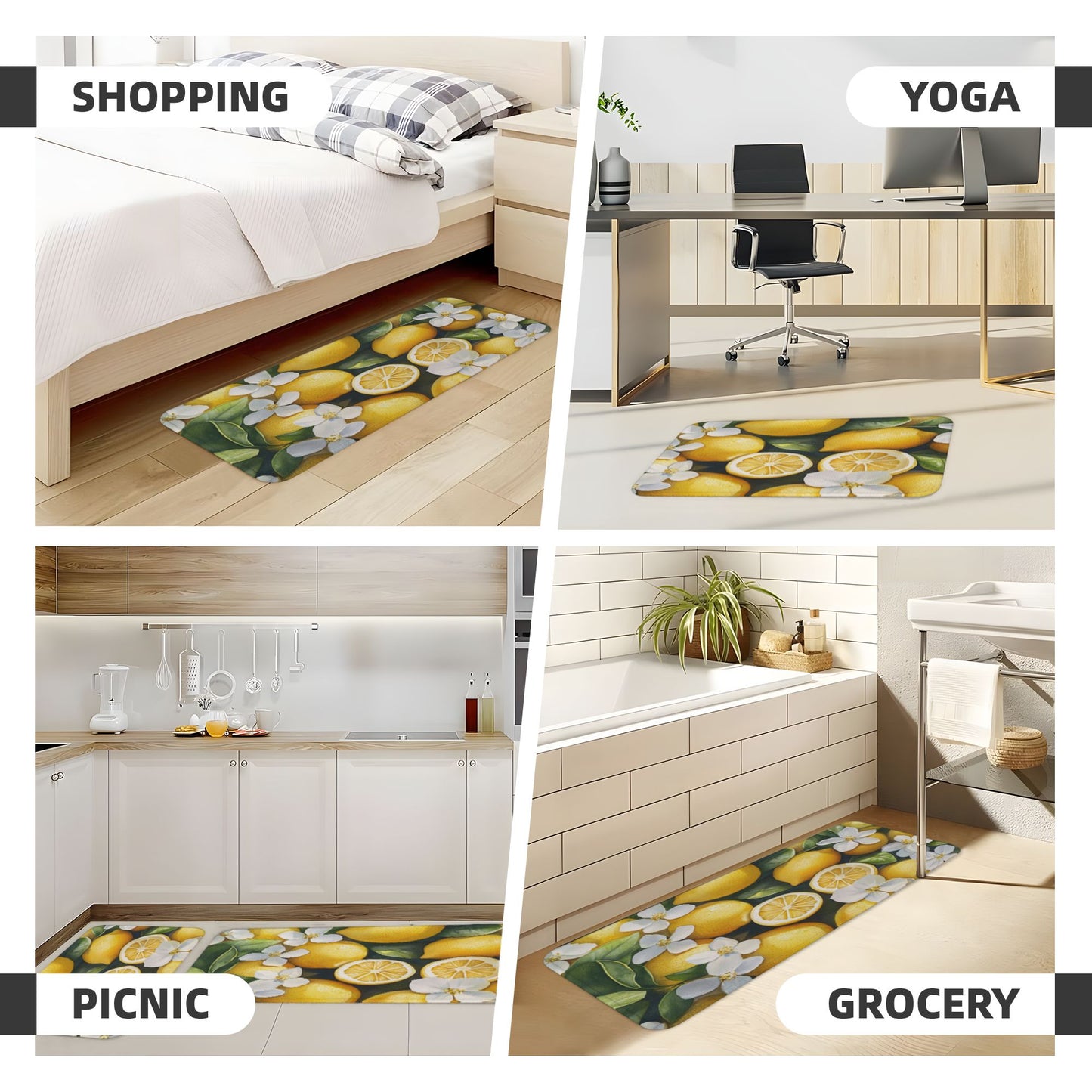 Fresh Lemon - Printed Kitchen Mat Set Multi - sized Non - slip & Absorbent Floor Mats