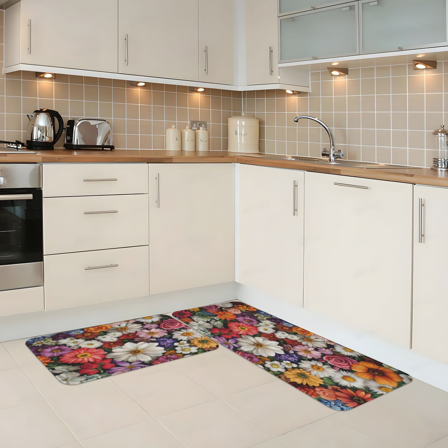 Floral Pattern Kitchen Mat Set - Anti - slip & Absorbent Items to Enhance Your Kitchen