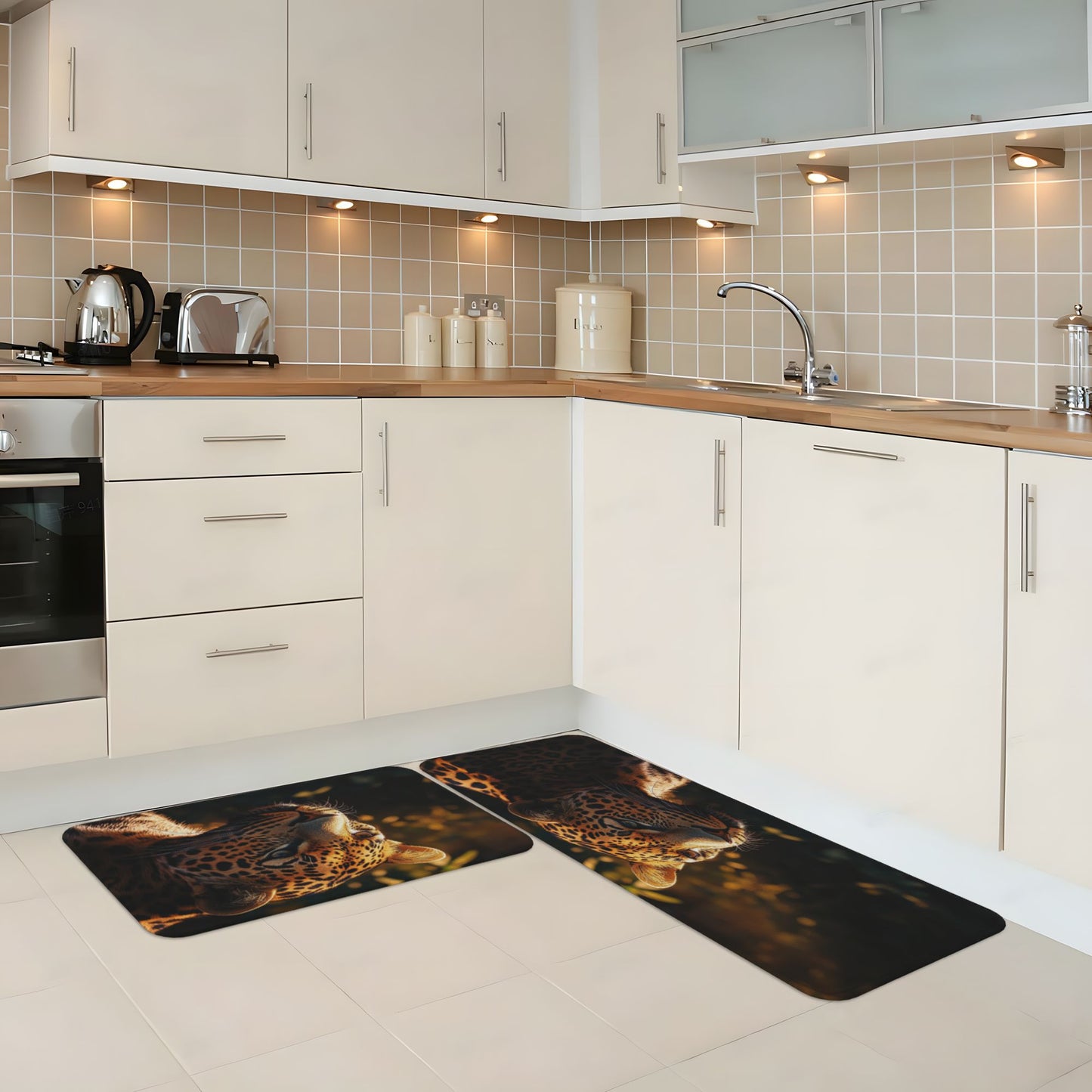 Cheetah Pattern Kitchen Mat Set - Anti - Slip & Absorbent Mats to Infuse Wild Charm into the Kitchen