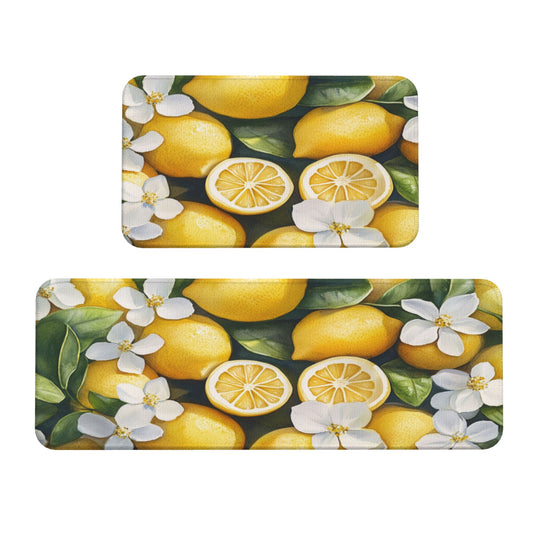 Fresh Lemon - Printed Kitchen Mat Set Multi - sized Non - slip & Absorbent Floor Mats