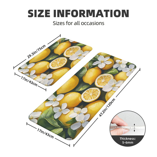 Fresh Lemon - Printed Kitchen Mat Set Multi - sized Non - slip & Absorbent Floor Mats