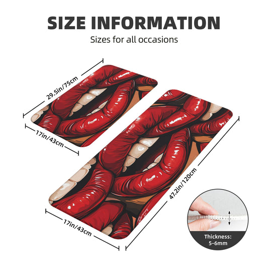 Artistic Red Lips Printed Kitchen Mat Set - Stylish Anti - Slip & Absorbent Mat Combo